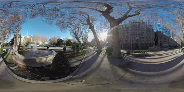 360 VR City View with Apollo Fountain on Paseo Del Prado in Madrid, Spain alt