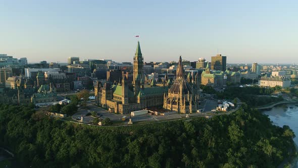 Aerial shot of the Parliament of Canada, in Ottawa alt