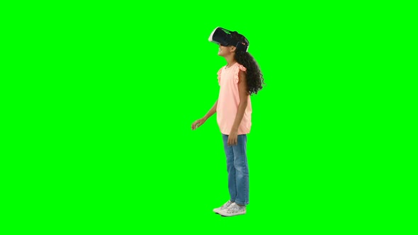 Girl using virtual reality headset alt