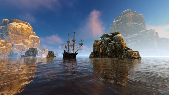 Ship among the rocks of the stone island