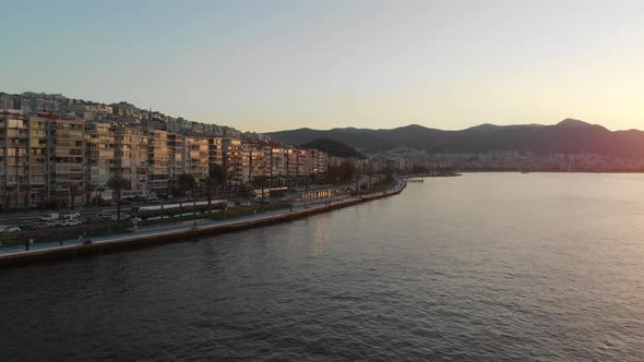 Various drone shots on a sunny afternoon in Izmir, the third largest city in Turkey. Beautiful Aegea alt