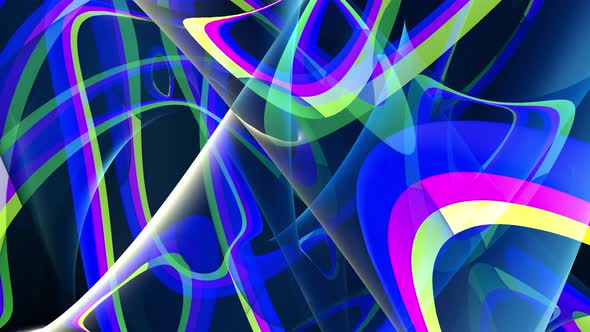 Multicolored abstract lines intersect and move.