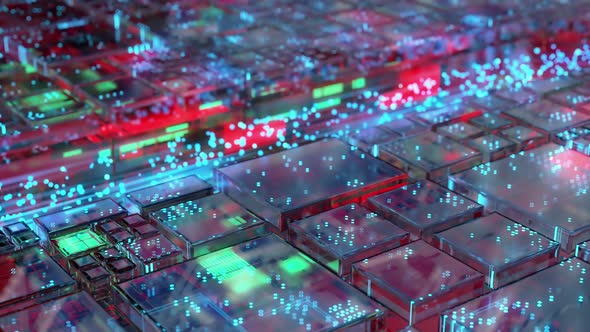 Neural Network Engine Circuit Board with Huge Amount Neural Processors Animation alt