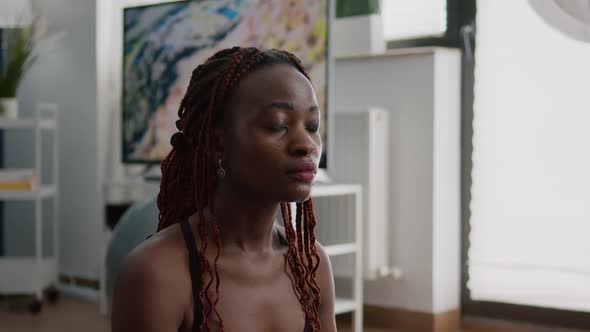 Portrait of Athletic Black Woman Enjoying Healthy Lifestyle Sitting on Yoga Swiss Ball alt