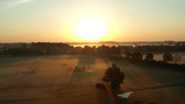 Field in Fog at Sunrise Wonderful Morning Sunrise Natural Landscape Aerial View alt