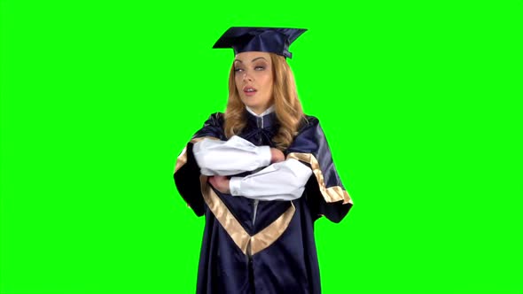Upset Graduate Threatens Finger. Green Screen. Slow Motion alt