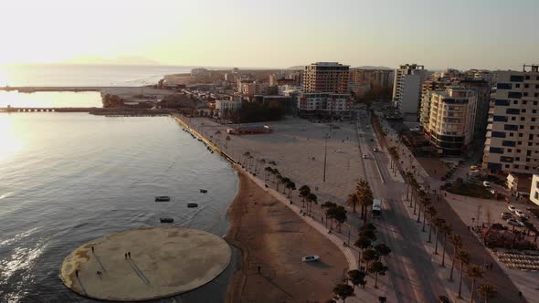 Drone Footage of the Southern Albanian Riviera City of Vlore and the Karaburun Peninsula alt