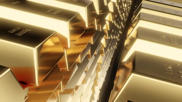 Gold bars in a bank safe or vault. alt