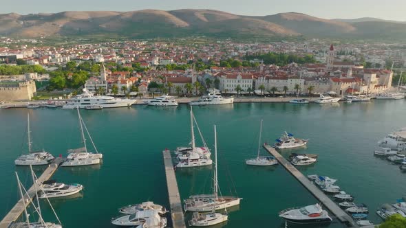 Yachts Moored at the Pier of the Old Town of Trogir Croatia alt