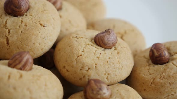 Shallow DOF biscuit snack with hazelnut  stacked 4K 2160p 30fps UltraHD  footage - Close-up of tasty alt