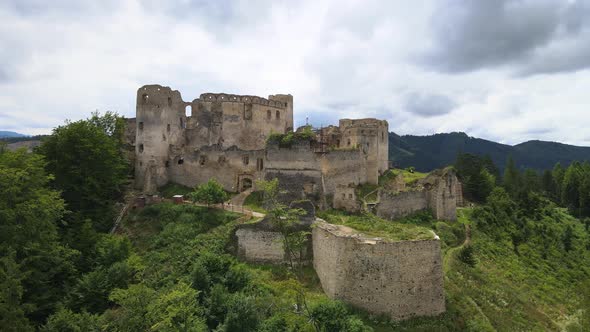 Aerial view of the castle in the village of Lietava in Slovakia alt