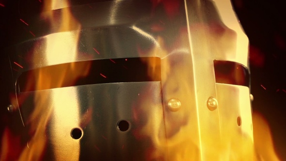 Medieval Knight Helmet In Flames alt