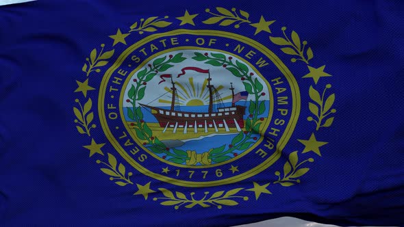 Flag of New Hampshire Waving in the Wind Against Deep Beautiful Clouds Sky alt