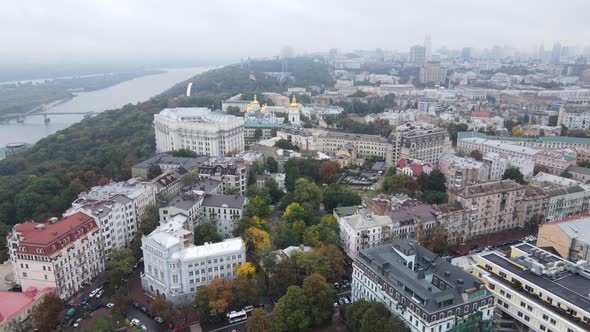 Cityscape of Kyiv, Ukraine. Aerial View, Slow Motion alt