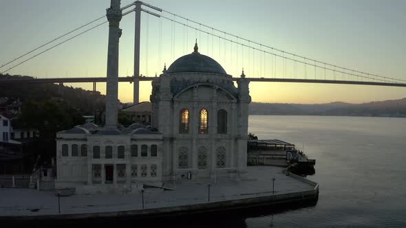Ortakoy Mosque and Istanbul Bosphorus Bridge Aerial Video alt
