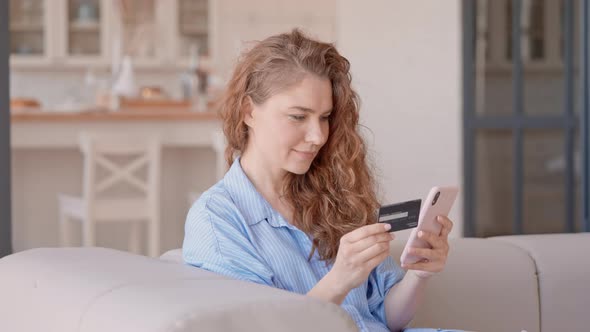Happy Woman Using Device for Order Online Indoor