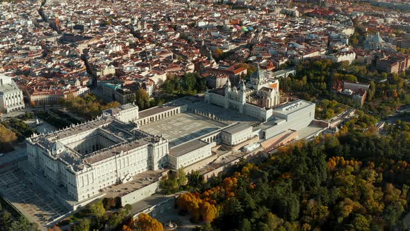 Aerial View of Large Historic Royal Palace Complex at Golden Hour alt