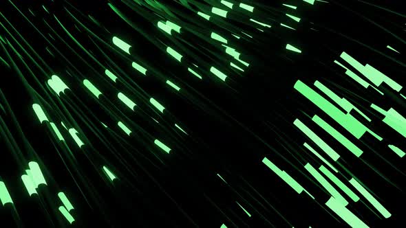 Abstract Looped  Dark Background with Rinning Neon Lights on Green Tubes alt