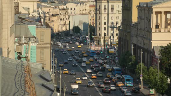 Cars are in a Traffic Jam on Tverskaya Street During the Day alt