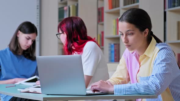 Group of Teenage Students Study in School Library alt