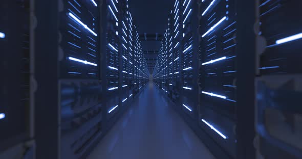 Data Center Computer Racks In Network Security Server Room or Cryptocurrency Mining Farm alt