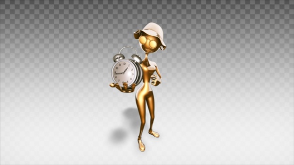 Golden 3D Woman - Cartoon Show Clock alt