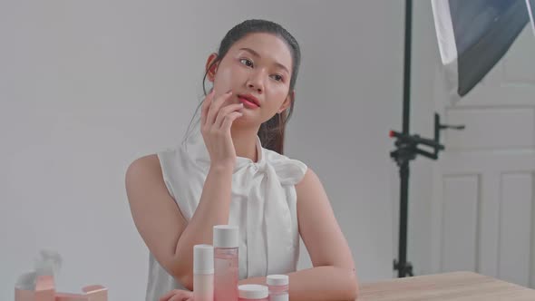 Behind The Scenes On Photo Shoot, Beautiful Asian Model Poses For A Photographer alt