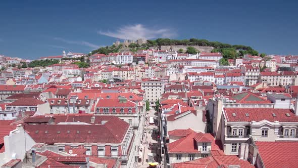 Aerial View From the Elevador De Santa Justa to the Old Part of Lisbon Timelapse alt