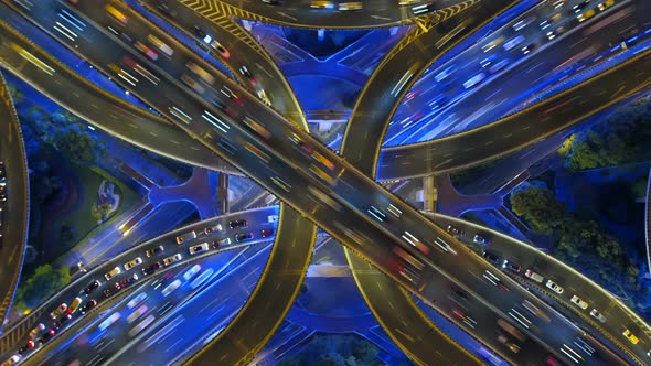 Aerial view of roundabout of Nanpu Bridge, Shanghai Downtown, China. alt