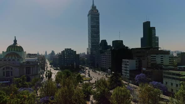 AEREAL SHOT OFTorre Latinoamericana (Latin-American Tower) and Bellas Artes downtown CDMX alt