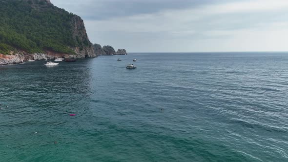 The Pirates yacht calls at the port aerial view 4 K Turkey Aanya alt