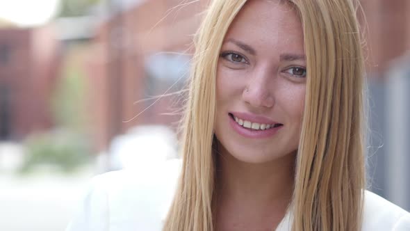 Smiling Young Beautiful Girl, Outdoor Portrait, Laugh alt