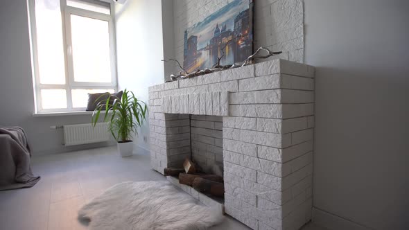 Studio in Minimalist Style Fireplace Sofa