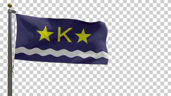 Kinshasa City Flag (Democratic Republic of the Congo) on Flagpole with Alpha Channel - 4K alt