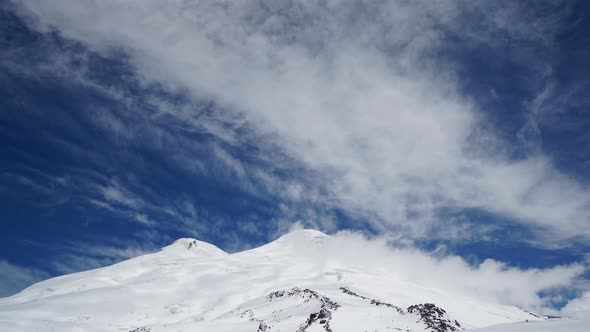 SnowCapped Elbrus Mountain on Clear Sunny Day