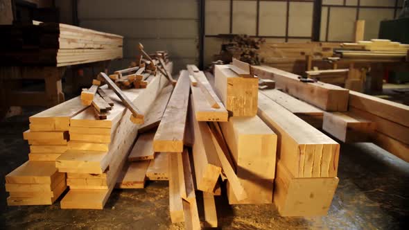 Warehouse of Wooden Blanks for the Construction of the House