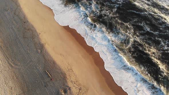 Flight on the Ocean Sandy Shore in the Early Morning Portugal Furadouro alt