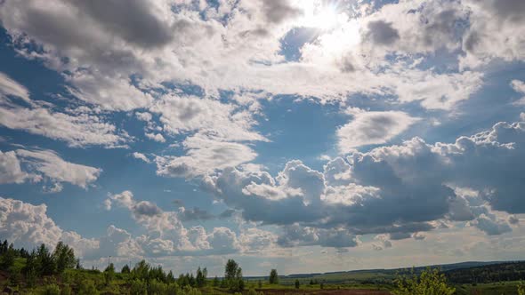 White Clouds Clear Soft Sky Time Lapse Formating Cloudscape in Horizon Rainy Rolling Fast Moving alt