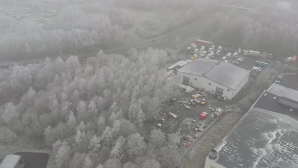 Industrial Warehouse in Winter Landscape Industrial Area Aerial Establishing