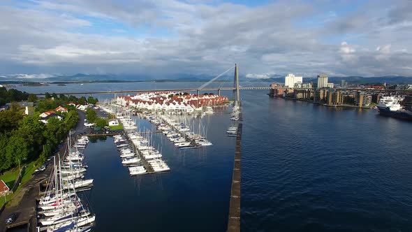 Aerial view of boats in the marina of Stavanger, summertime alt