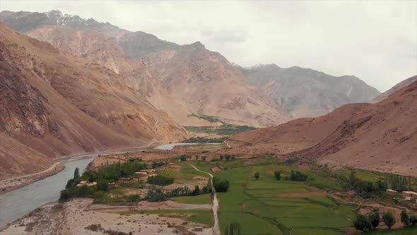 View of the Pamir, Afghanistan and Panj River Along the Wakhan Corridor alt