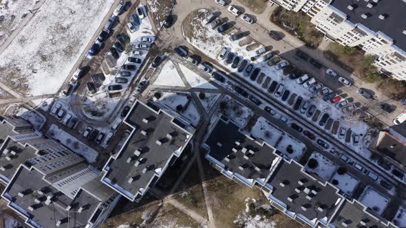 Top Aerial Shot of Residential Apartment Buildings Block of Flats of Soviet Period in Vilnius