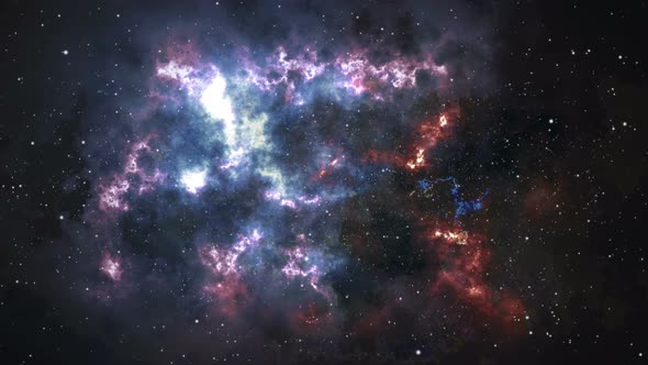 Sparkle shinny blue star particle motion on black background, starlight violet and red nebula alt