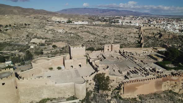 Aerial View of historical walled fortification, fortress Alcazaba of Almeria alt
