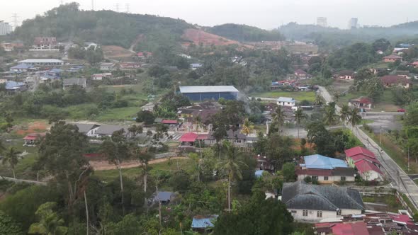 Aerial view of houses and road in Kampung Limau Manis, Kajang.