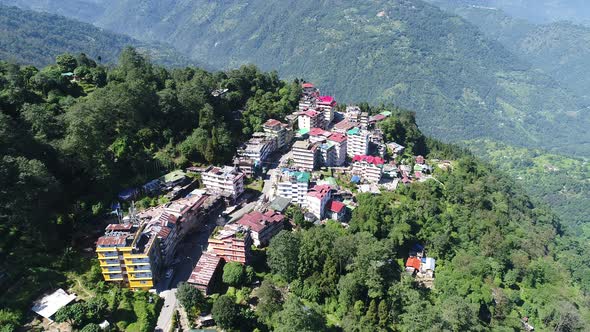 Pelling in India in the state of Sikkim seen from the sky alt