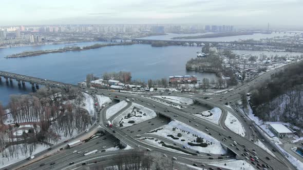 Kiev - Capital of Ukraine in Winter. Dnepr River.