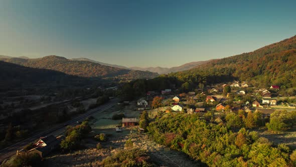 Aerial Landscape of Ukrainian Mountain Village in Carpathians Western Ukraine alt