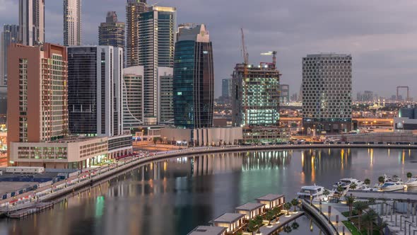 The Rhythm of the City of Dubai From Night to Morning Transition Aerial Timelapse alt