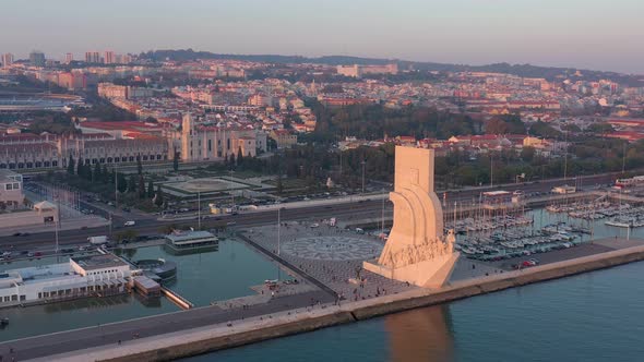 Wonderful Sunset Landscape Overlooking the Portuguese Monument to Discoveries Padrao Dos alt
